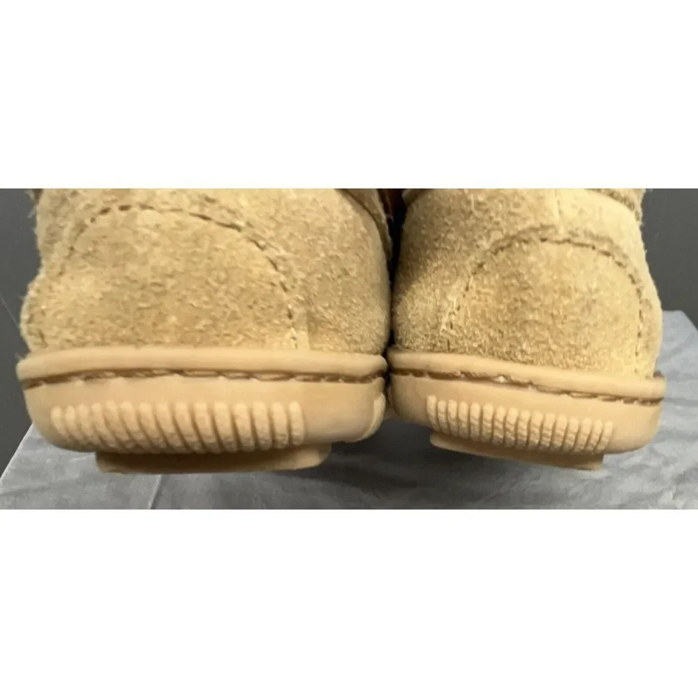 Minnetonka Moccasins Kids 3 Brown Tan Leather‎ Sherpa Lined Slippers Shoes
